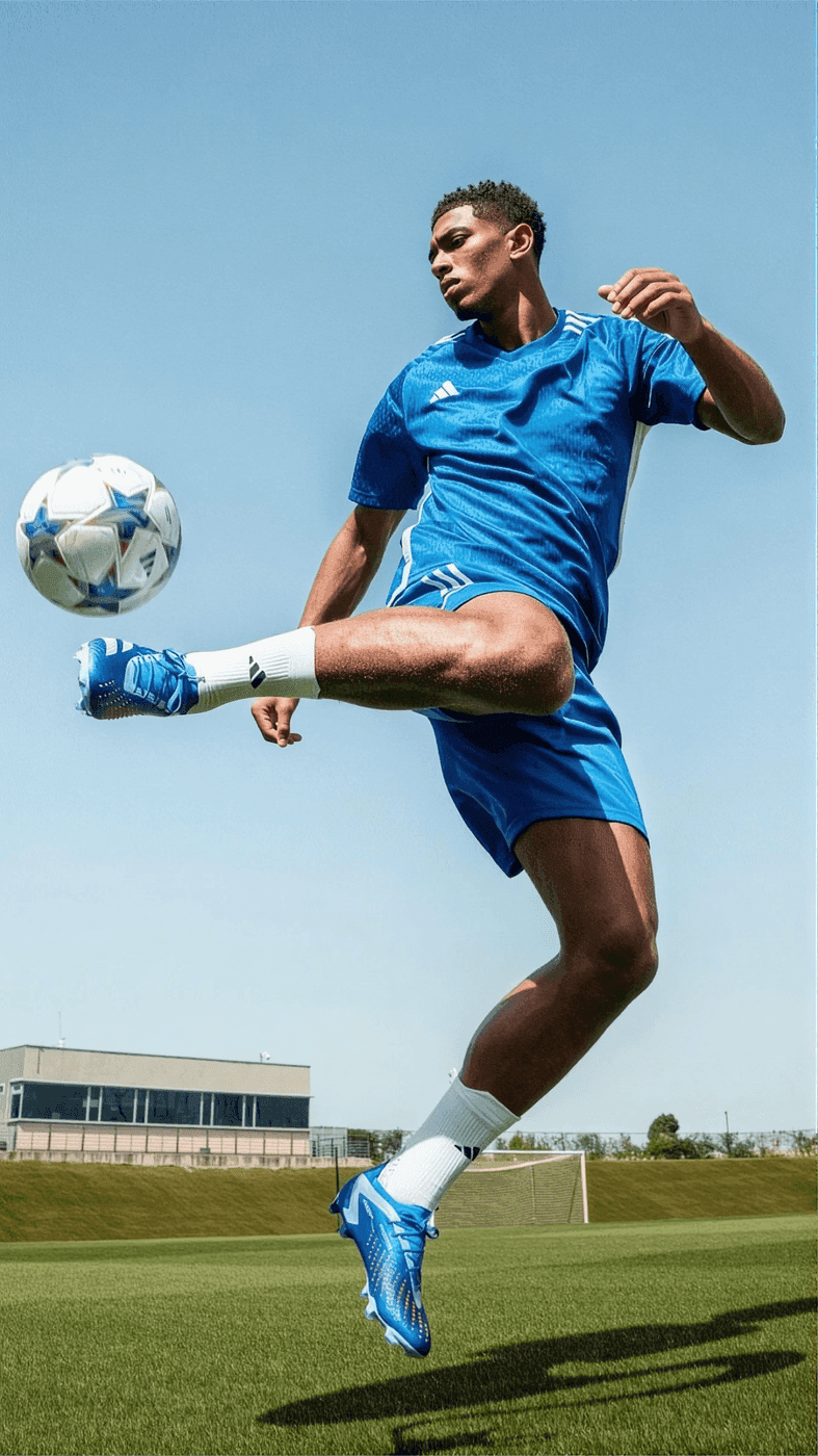 Footballer striking the ball on an open pitch